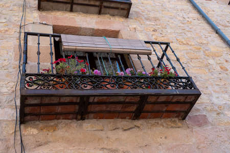 View of Typical Residence Balcony in Small Spanish Townの写真素材
