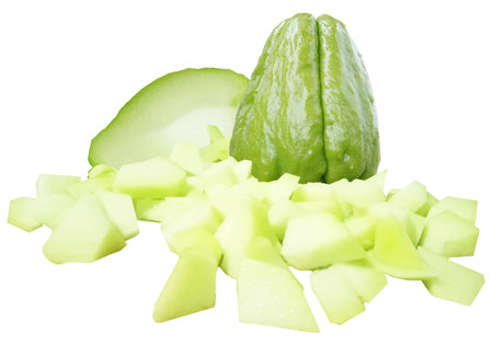 Sliced green chayote isolated on a white background.