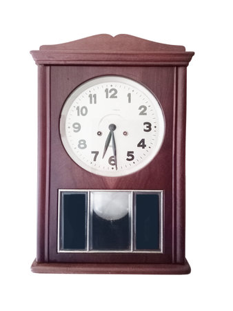 Old wall clock isolated on white background. Clipping path included.