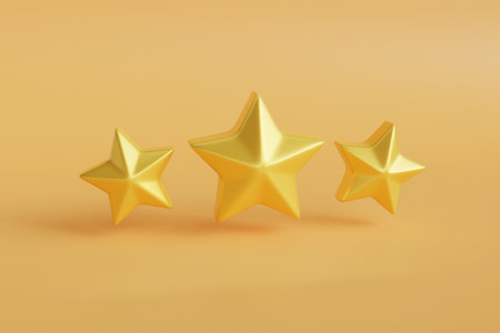 Three gold star 3d, great design for any purposes. Creative design. 3d illustration isolated. Festive banner. Premium design. Web banner. Star icon. 3d render illustration.の写真素材