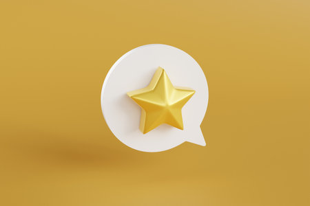 Abstract star rating 3d for web design. Icon design. 3d illustration. Business cartoon icon. Business success. Isolated object. 3d review icon. Cartoon minimal. Business concept. Yellow star.の写真素材
