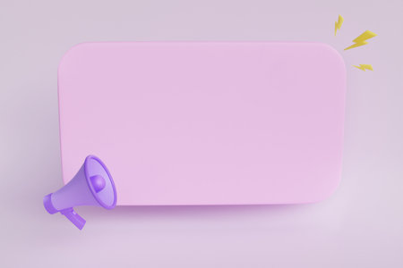 Loudspeaker 3d. Social media promotion. Information broadcast. Social media banner. Attention sign. Internet information. Internet technology. 3d render illustration. Advertising template.の写真素材