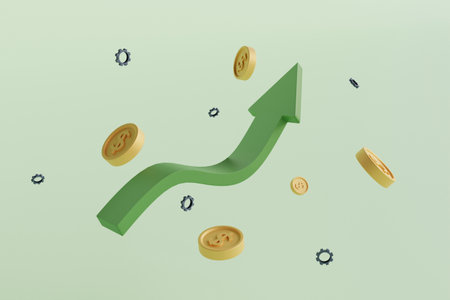 Abstract icon with 3d growth stock chart. Business development concept. Growth chart sign. Business...