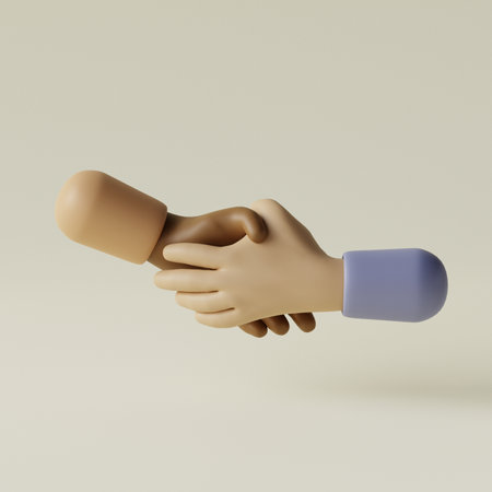 International people handshake icon. Partnership, shake hands, good deal, agreement concept. Black and white human hands together. 3d render illustrationの写真素材