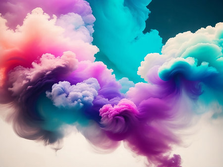 Watercolor clouds. Colorful rainbow cloud explosionの写真素材