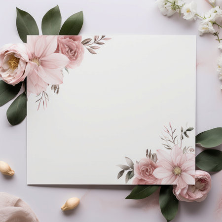 Botanical card designed for wedding with space for text. Mockup for wedding invitationの素材