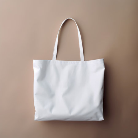 Empty white cotton bag, overhead shot. Mockup shopping tote bagの素材