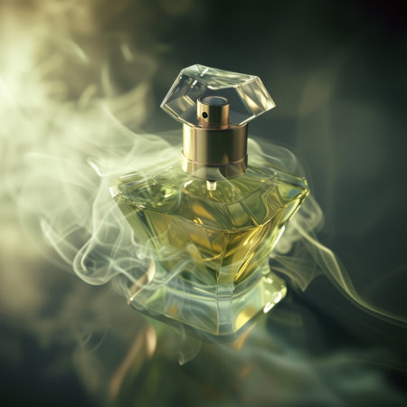 Stunning image showcasing a bottle of perfume, evoking allure and elegance. Perfect for fragrance advertisements, beauty blogs, and luxury lifestyle magazines.の素材