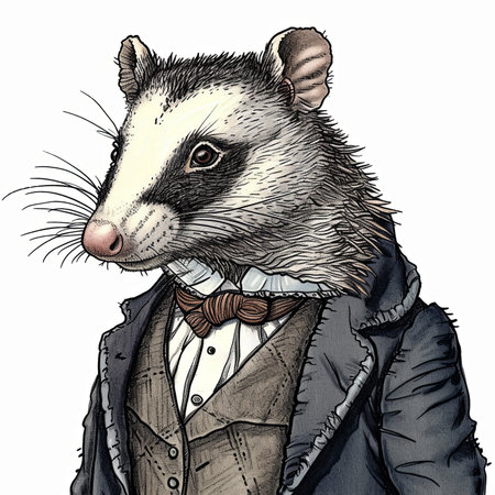 Quirky sticker featuring an opossum in costume, adding humor and charm to any surface. Perfect for laptops, phone cases, and notebooks. Ideal for animal lovers, Halloween enthusiastsの素材