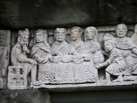 Bas-relief from the wall of Barga Cathedral from Central italy, Tuscanyの写真素材