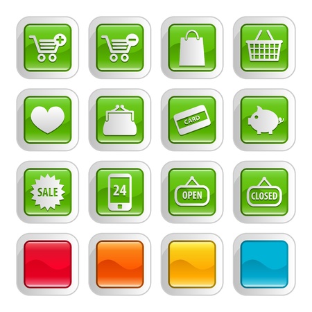 Glossy e commerce and shopping icon  button sets, 5 different colorsのイラスト素材