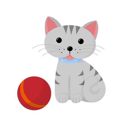 A cute striped cat and a ball  Funny cartoon and animal character, isolated objects のイラスト素材