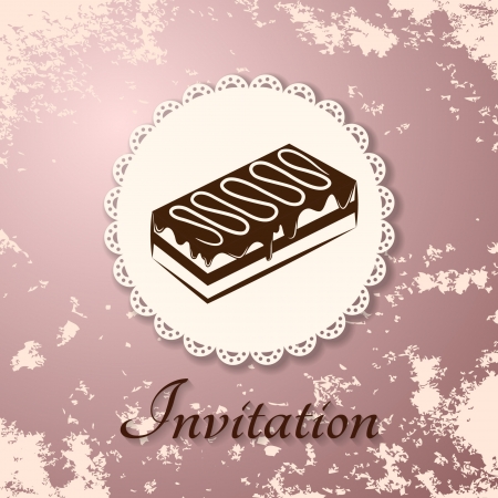 Invitation applique card   background  Label with cake on grunge pink backgroundのイラスト素材