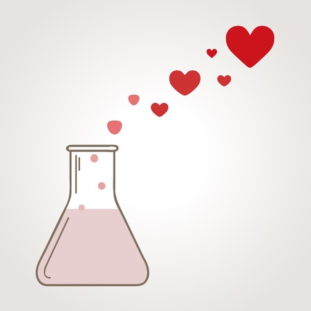 A love potion illustration with flask and heart-shape bubblesのイラスト素材