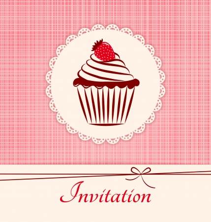 Invitation applique card   background  Label with cupcake on pink seamless textile background のイラスト素材
