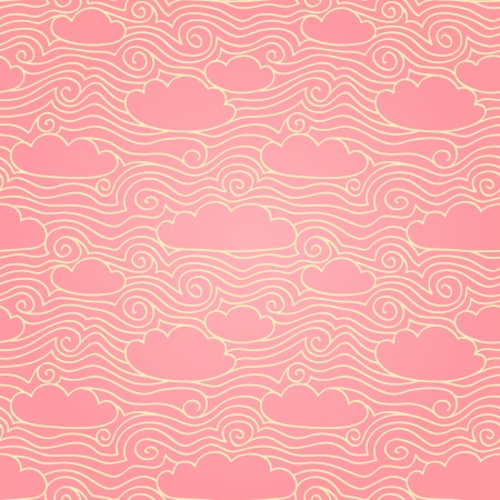 Sky with clouds  Pink seamless pattern  Hand drawn illustration with swirlsのイラスト素材