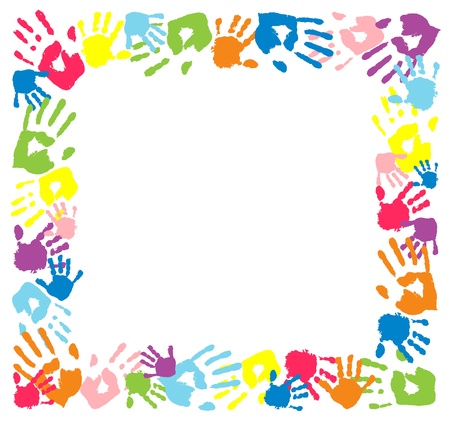 Frame made from color handprints のイラスト素材