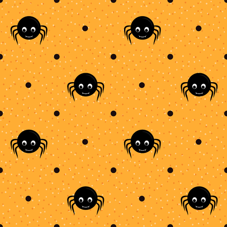 Orange seamless textured polka dots pattern with spidersのイラスト素材