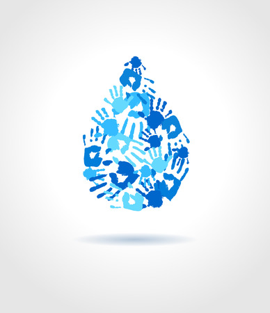 Abstract blue water drop made from hands on gray background  creative conceptのイラスト素材