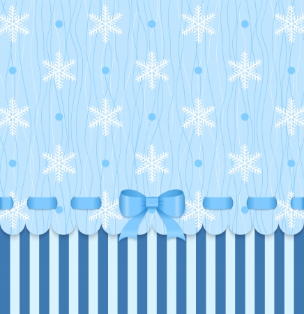 Vintage winter card with bow on blue snowflake background  Can be used for christmas or new year card のイラスト素材