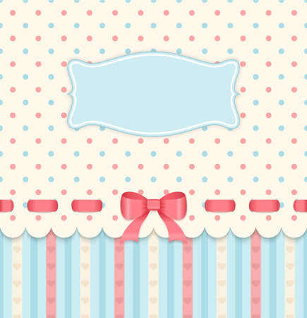 Vintage card with bow on polka dots background. のイラスト素材