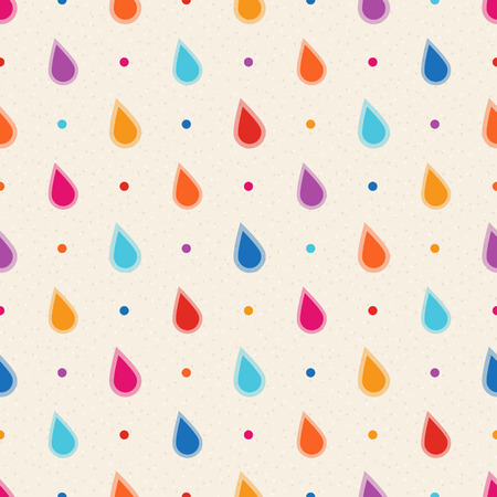 Retro seamless pattern. Color drops and dots on beige textured background. Colorful rainのイラスト素材