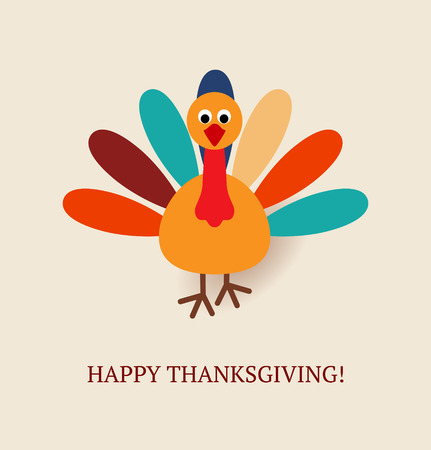 Cute colorful cartoon of turkey bird for Happy Thanksgiving celebration. Vector illustration. Can be use as greetings card, flyer, poster or banner.