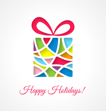 Christmas card template with cut out multicolor gift. Vector illustration.のイラスト素材