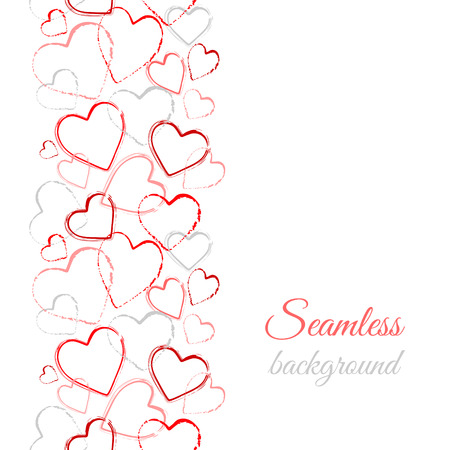 Grunge color hearts. Border seamless pattern. Abstract background with hand drawn hearts. Vector watercolor hearts background.のイラスト素材