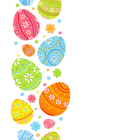 Festive Easter seamless pattern. Colorful eggs and flowersのイラスト素材