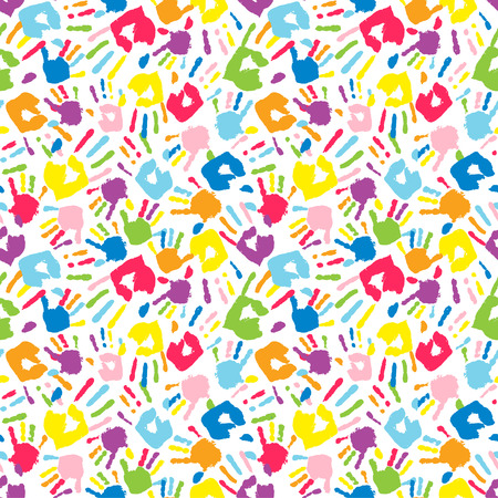 Multicolor different handprints, seamless pattern. Vector illustrationのイラスト素材