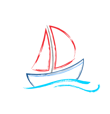 Abstract watercolor sailing ship on white background. Vector creative conceptのイラスト素材