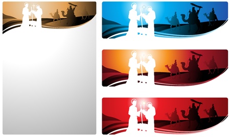 Illustration in different formats, horizontal banner format and vertical letter format. They represent the nativity scene with the three wise men.のイラスト素材