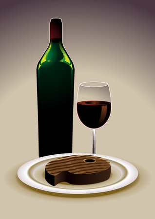 Basic menu with a grilled steak and red wineのイラスト素材