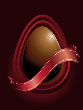 Illustration of a chocolate Easter egg. With a red ribbon with space to post a message. Red and brownのイラスト素材