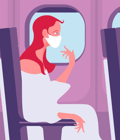 WOMAN TRAVELING WITH A MASKのイラスト素材