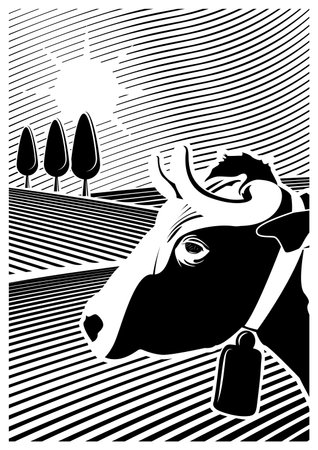 cow in the fieldのイラスト素材