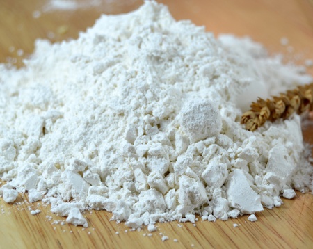 Flour wheat on a table, close up