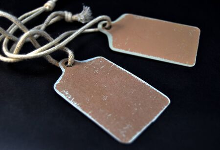 Product labels on black backgroundの写真素材