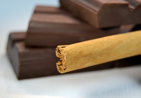 Cinnamon sticks with chocolate, close upの写真素材