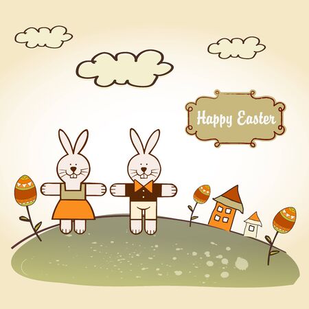 Easter background with rabbits のイラスト素材