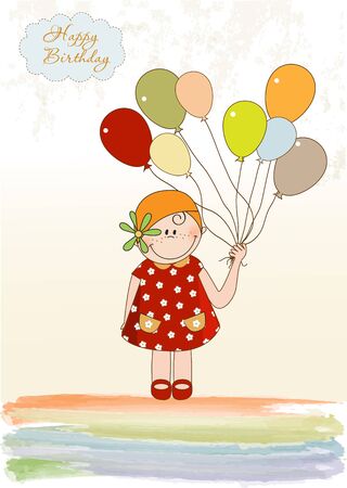 birthday greeting card with girl のイラスト素材