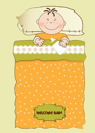 baby shower invitation with a child sleeping in his crib のイラスト素材