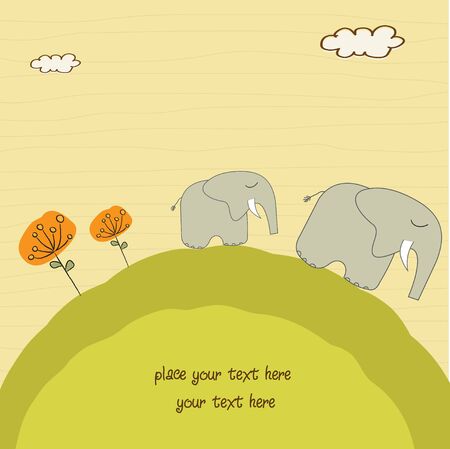 baby elephant and his mother のイラスト素材