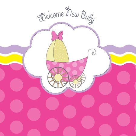 baby shower announcement card with pram のイラスト素材