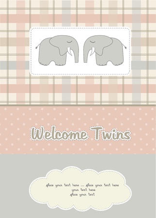 twins baby shower card with two elephantsのイラスト素材