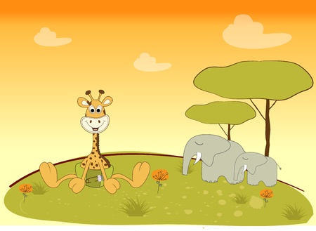 baby giraffe in jungleのイラスト素材