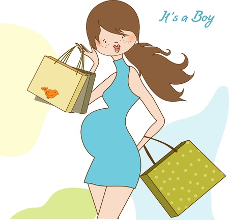 new baby shower invitation with pregnant expectant mother のイラスト素材