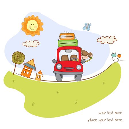 woman traveling by car のイラスト素材