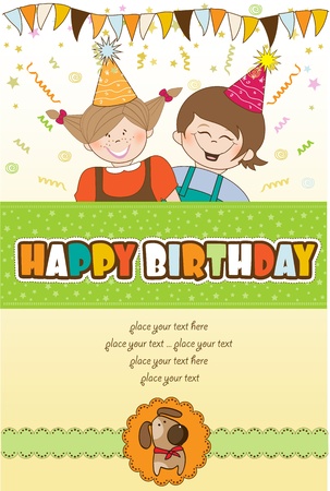 kids celebrating birthday party のイラスト素材